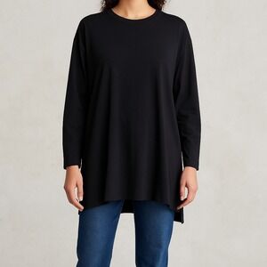 NWOT: Eileen Fisher Black Size S Oversize Tencel Blend $158 Tunic / Dress (G563)